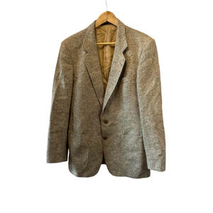 MENS Wool Tan Tweed 2 Button Long Sleeve Blazer Jacket 50